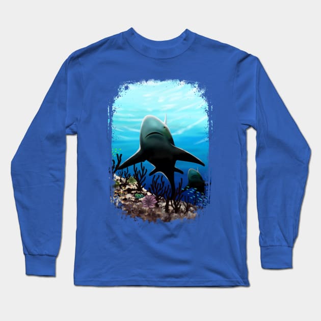 Great White Shark, from the Abyss of Soul Digital Painting Long Sleeve T-Shirt by BluedarkArt